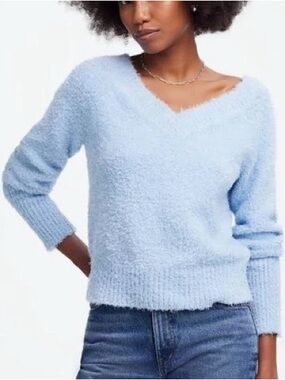 Madewell Light Blue Fuzzy V-Neck Sweater